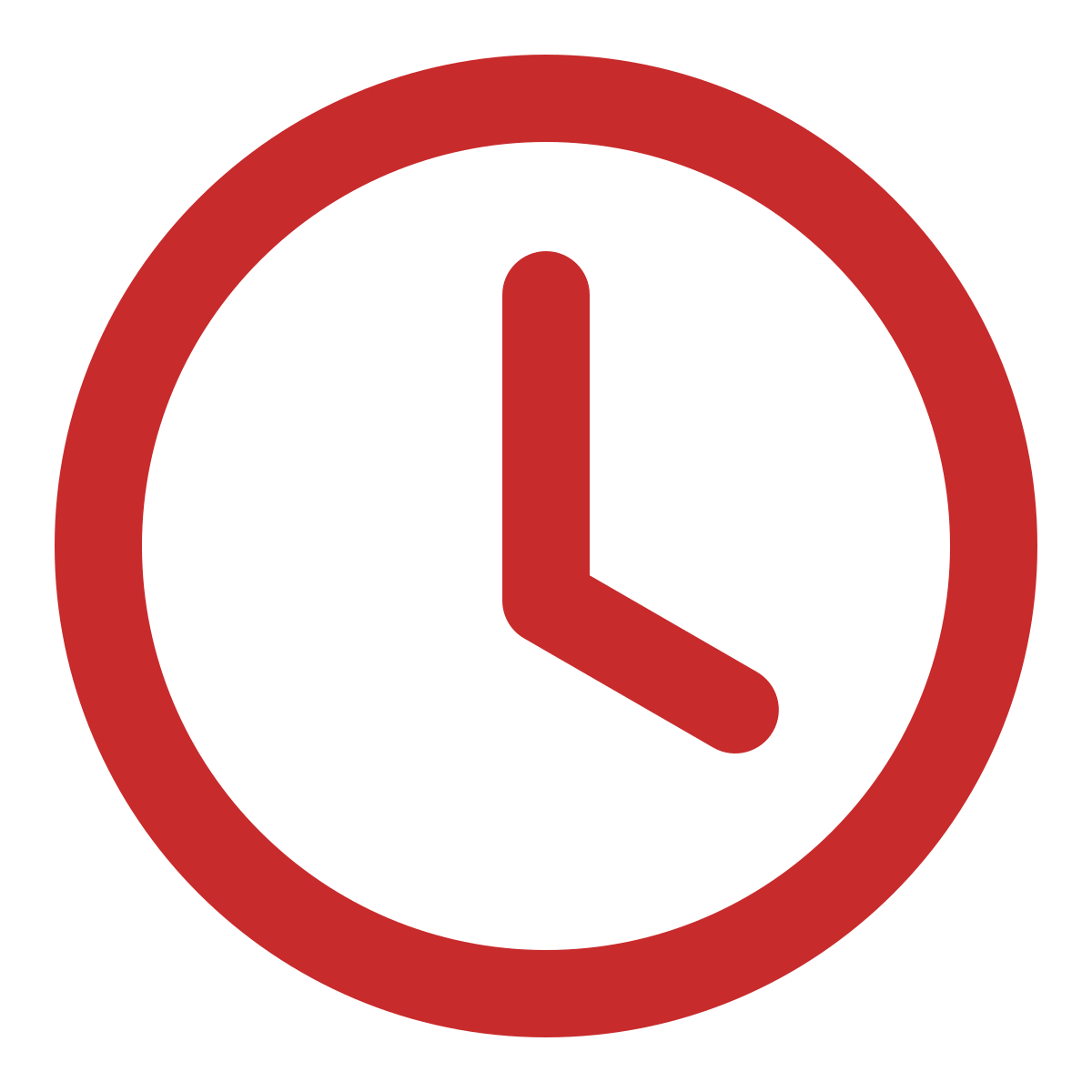 Red clock icon showing 10:10 on a white background.
