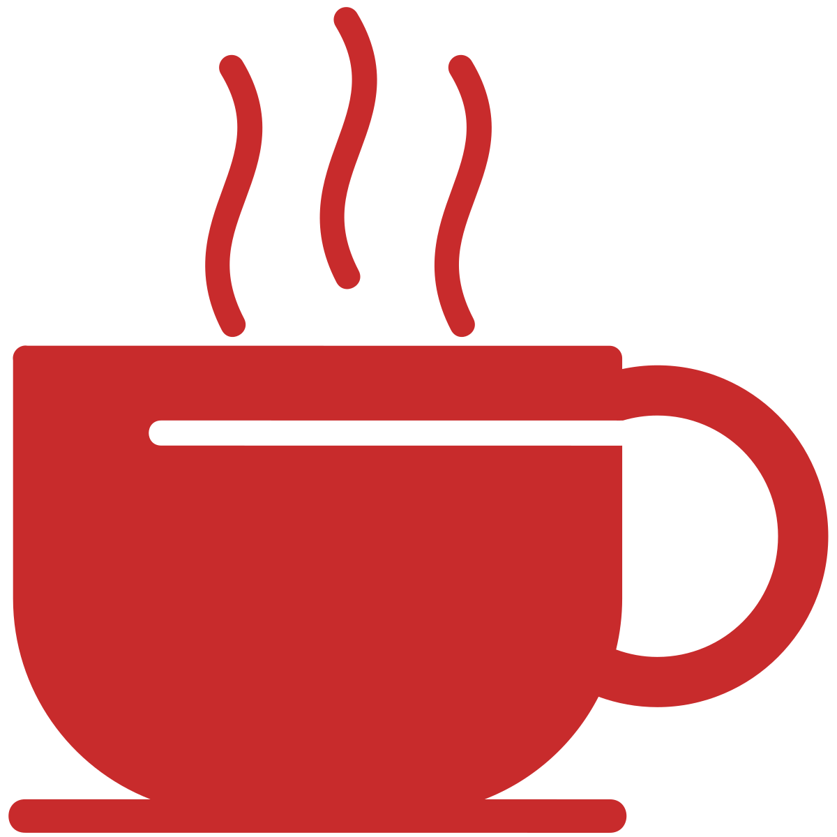 Red steaming coffee cup icon on white background.