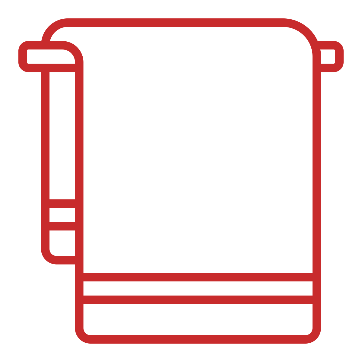 Red outline of a towel hanging on a bar.