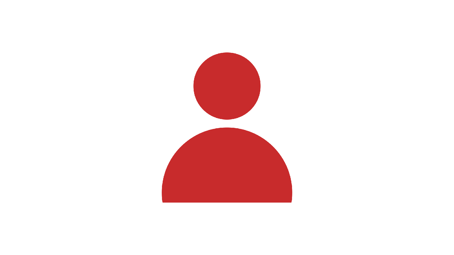 Red user icon on a white background, consisting of a circle above a half-circle.