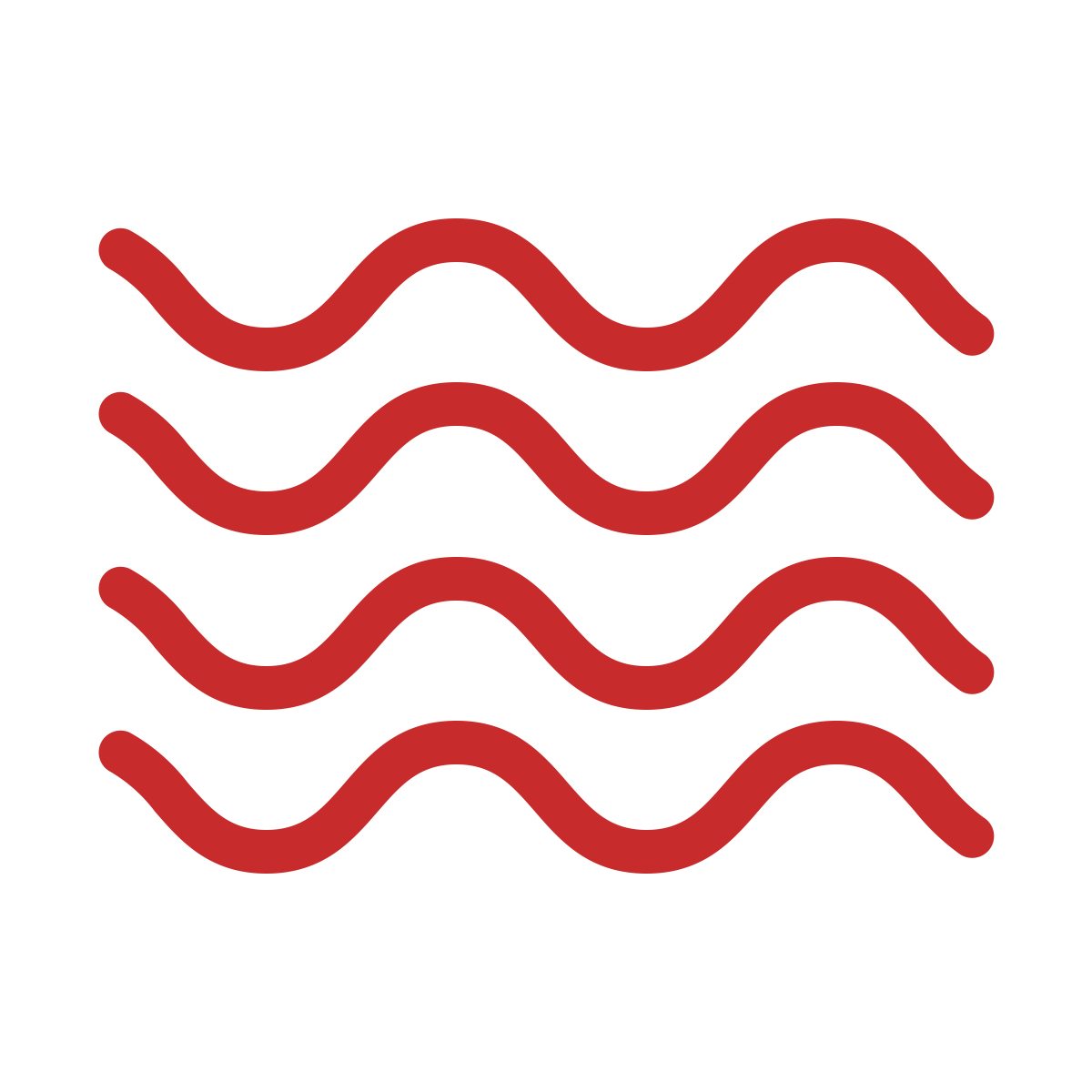 Four red wavy lines on a transparent background.